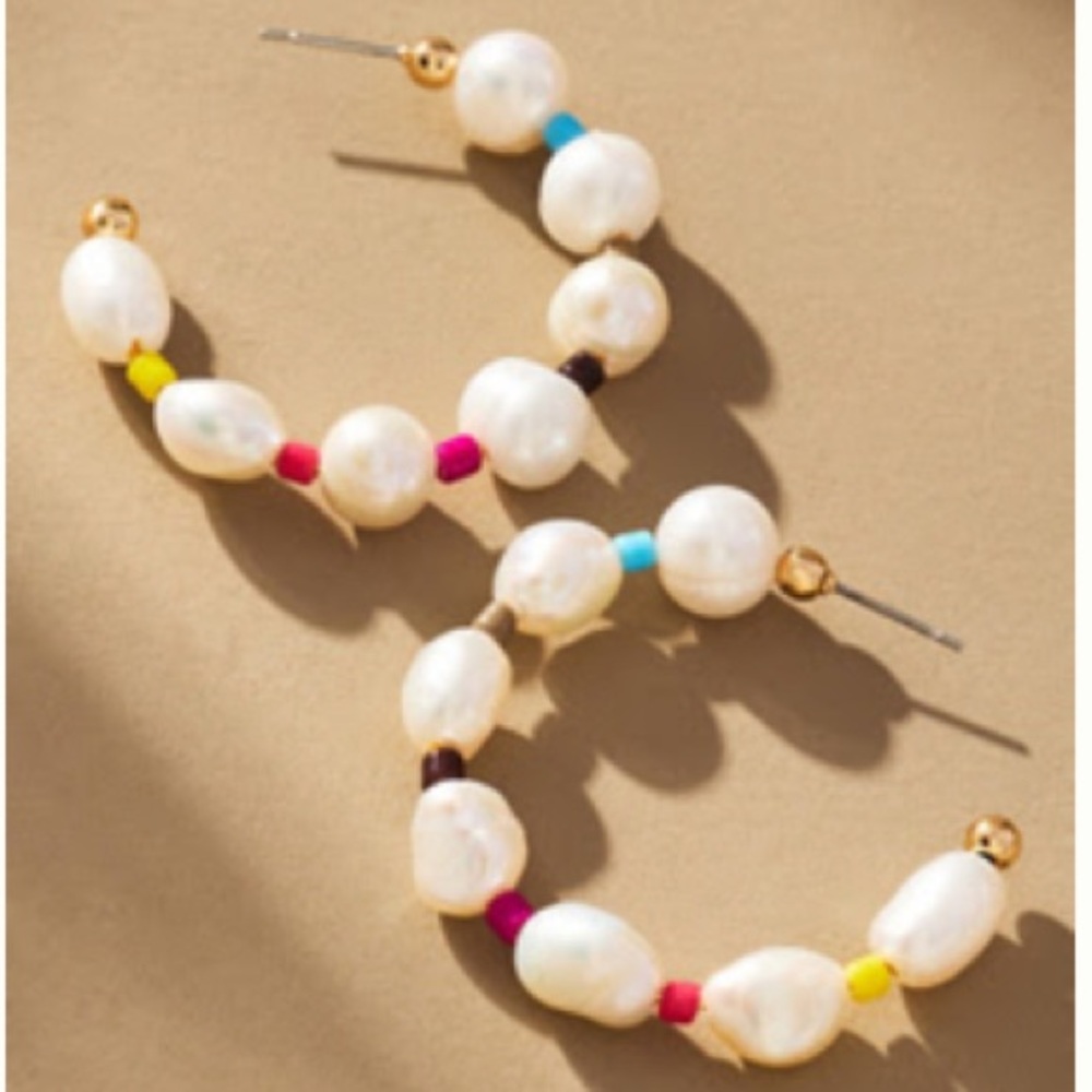 Anthropologie rainbow pearl Beaded Hoops